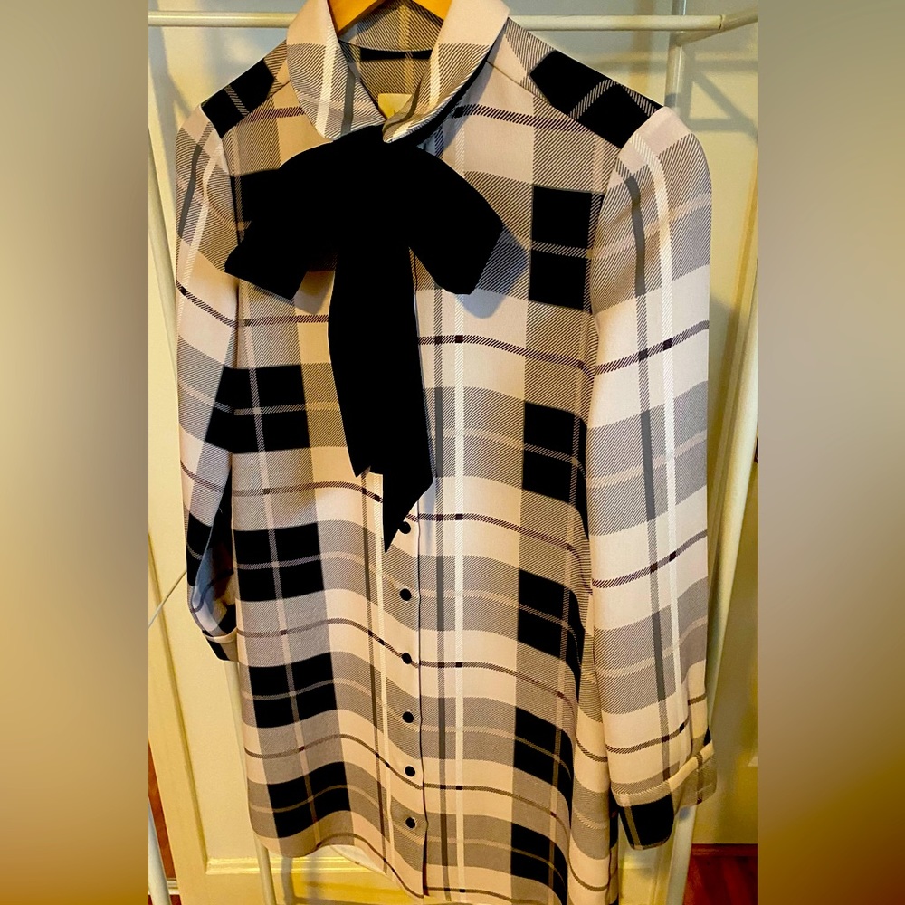 Kate Spade plaid shirt dress with removable bow